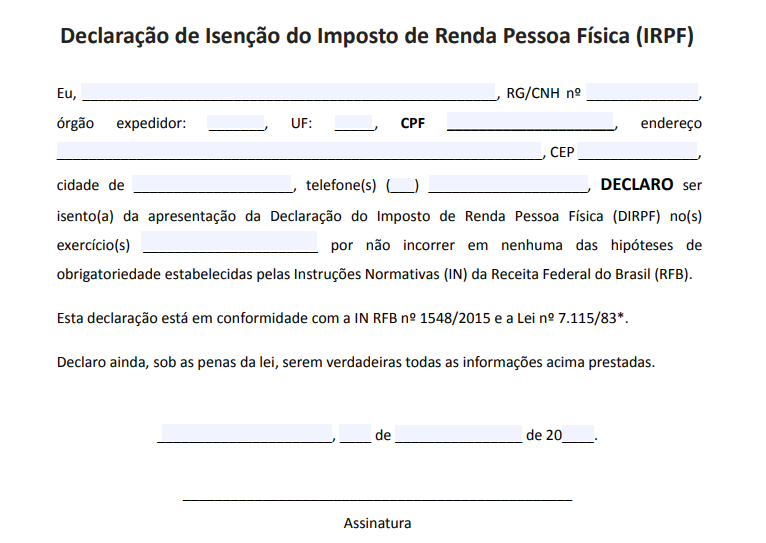 Formulário para pedir isenção imposto de renda. Fonte: Leoa.