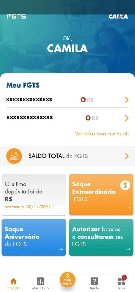 Segundo passo de como cancelar o saque aniversário: faça login no app do FGTS. Fonte: Meu Tudo.