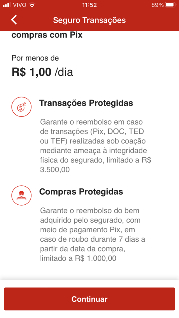 O Seguro Transações Santander pode ser uma opção interessante para quem deseja aumentar os níveis de segurança nos pagamentos via PIX. Imagem: App Santander